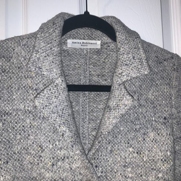 Amina Rubinacci Women's Wool Cashmere Sweater Blazer Size 38 0 2 Gray Flaws Cozy - Picture 2 of 9